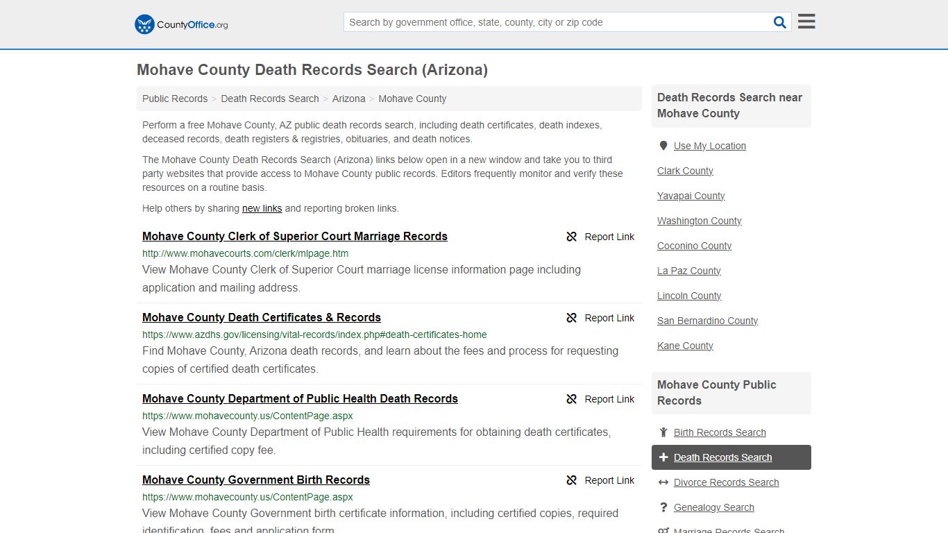 Mohave County Death Records Search (Arizona) - County Office
